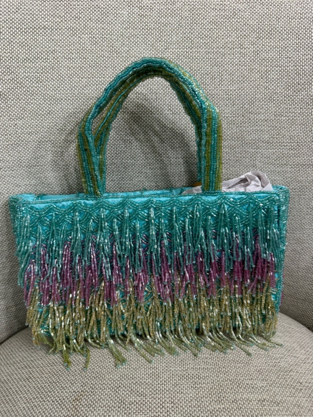 Made in India Rainbow Fringe Beaded Bag - Picture 3 of 9